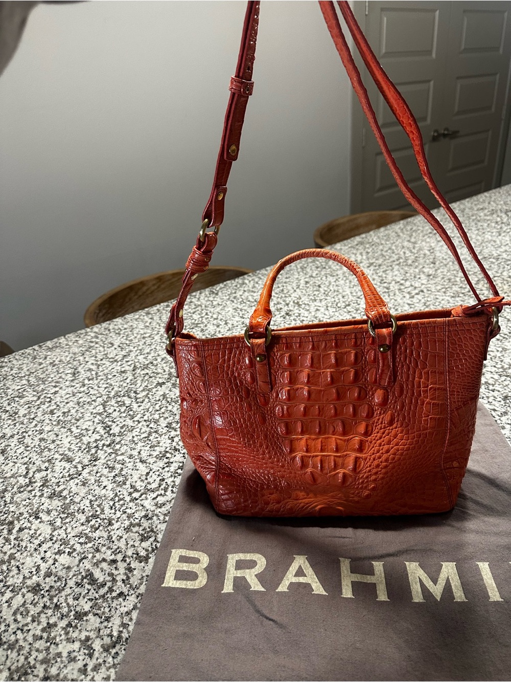 Brahmin Burnt Orange Croc-Embossed Tote - Picture 3 of 6